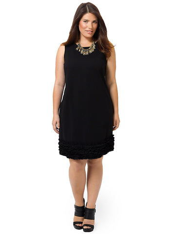 Ponte Dress with Ruffled Hem in Black