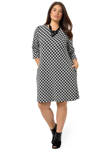 Houndstooth A-Line Dress