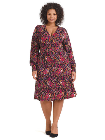 Opulent Paisley Faux-Wrap Dress