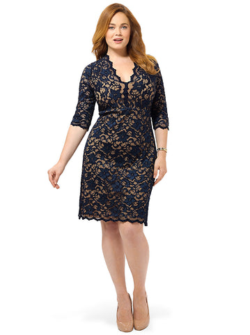 Scallop Lace Dress In Navy