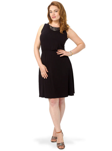 Black Sleeveless Jersey Skater Dress With Cross Detail Back