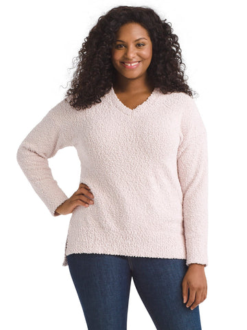 V-Neck Light Pearl Teddy Sweater