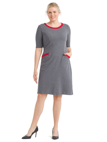 Red Trim Gray Sheath Dress