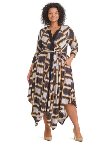 Hanky Hem Navy Multi Shirt Dress