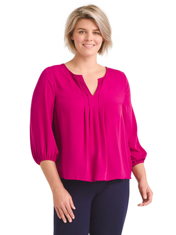 Notched Neck Fuchsia Top