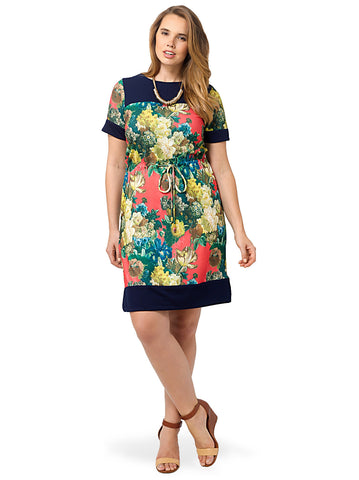 Vibrant Floral Drawstring Dress