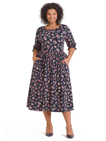 Navy Floral Midi Dress