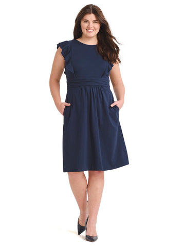 Ruffle Detail Navy Fit-And-Flare Dress