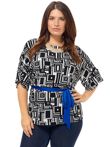 Geometric Print Blouson Top