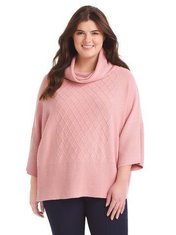 Cozy Cowl Neck Lattice Stitch Poncho Sweater