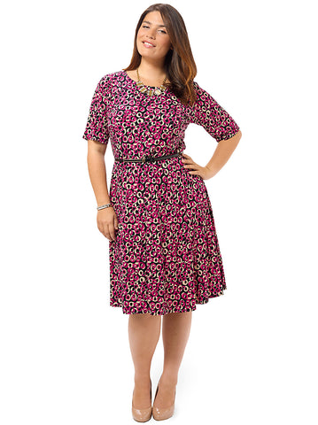 Circle Print Pin Tuck Fit & Flare Dress