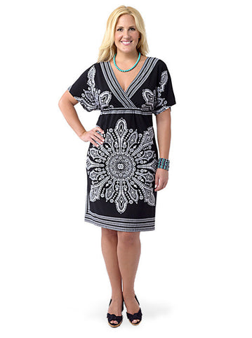 Short Sleeve Printed Empire Dress Black