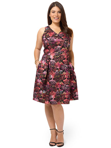 Sleeveless Rose Printed Dress