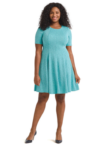 Aqua Embossed Jacquard Fit-And-Flare Dress