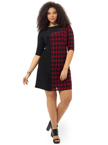 Marcel Dress In Wine Houndstooth