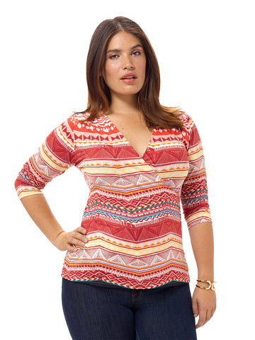 Aztec Printed Draped Front Top