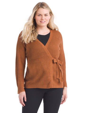 Side Tie Caramel Ribbed Cardigan