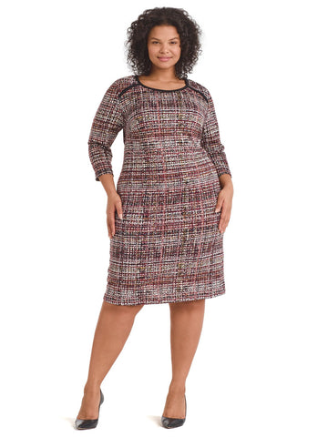 Deconstructed Plaid Knit Sheath Dress