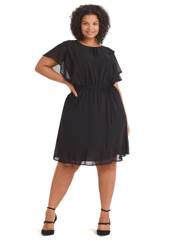 Black Flutter Sleeve Dress