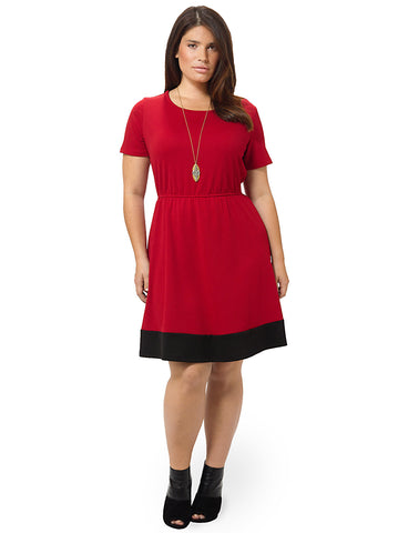 Contrast Hem Skater Dress In Ruby