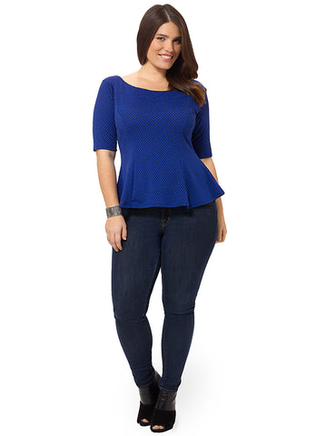 Blue Bubble Jacquard Bardot Flare Top