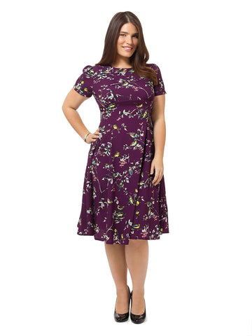 Purple Dress In Bird Print