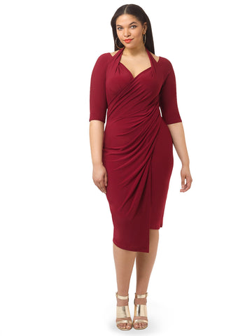 Foxfire Faux Wrap Dress In Merlot