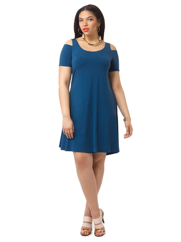 Cold Shoulder Dress In English Blue