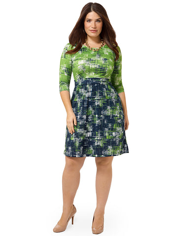 Blue Green Crosshatch Chelsea Dress