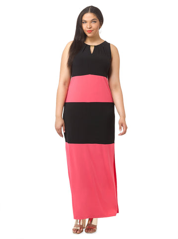 Colorblock Maxi Dress With Keyhole Neckline