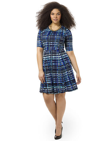 Sapphire Plaid Fit & Flare Dress