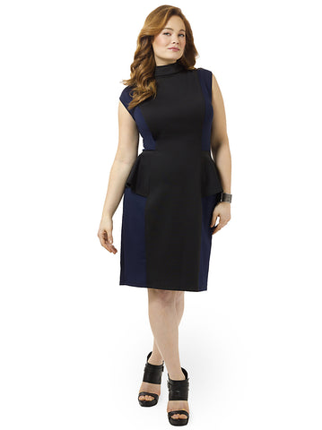 Navy Colorblock Peplum Ponte Dress