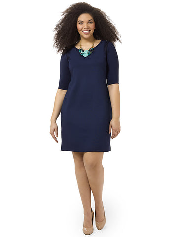 Navy Mesh Insert Ponte Dress