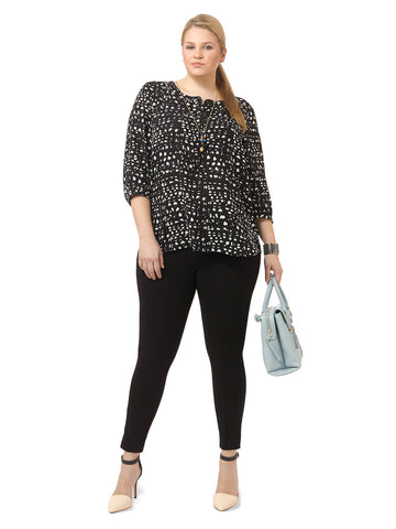 3/4 Sleeve Pleat Back Blouse In Lattice Print