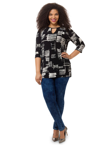 Keyhole Tunic In Black & Ivory Print