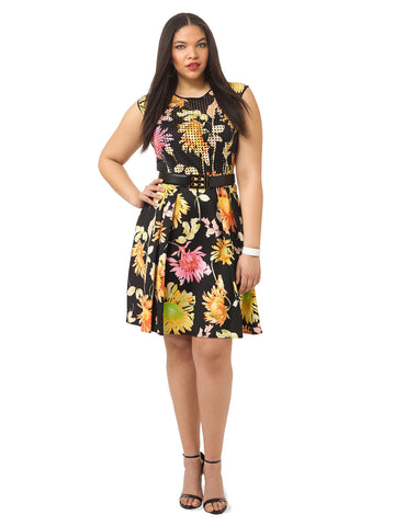 Scuba Dress In Black Floral