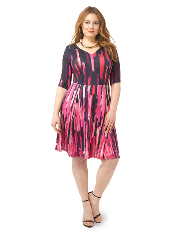 Fuchsia Brushstroke Fit & Flare Dress