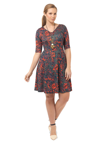 Vibrant Damask Fit & Flare Dress