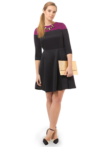 Black Colorblock Ponte Fit & Flare Dress