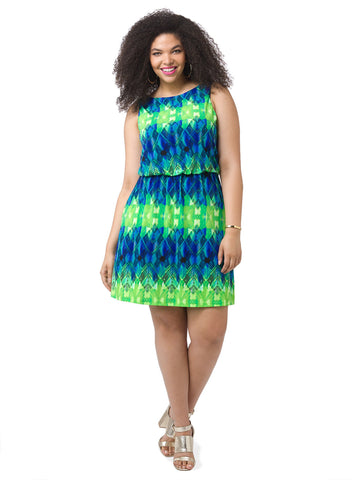 Blue & Lime Blouson Dress