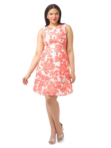 Coral Floral Fit And Flare Dress