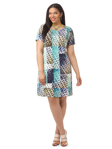 Geometric Animal Print Shift Dress