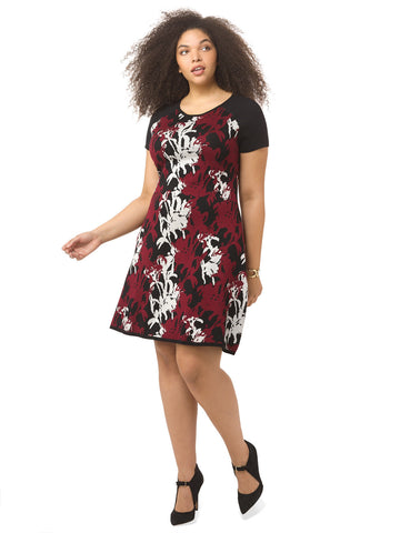 Sweater Dress In Merlot Floral Print