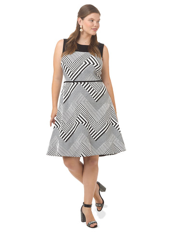 Fit & Flare Dress In Geometric Wave Print