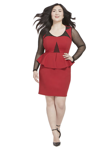 Mesh Sleeve Peplum Dress