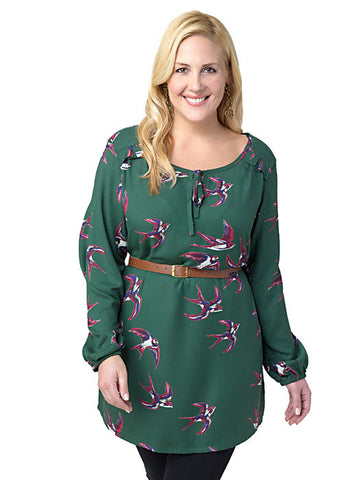 Bird Print Belted Tunic