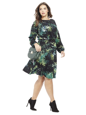 Blouson Knit Dress In Garden Floral