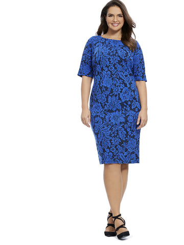 Bodycon Jacquard Dress In Blue Floral