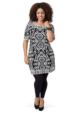 Short-Sleeve Printed Tunic Dress