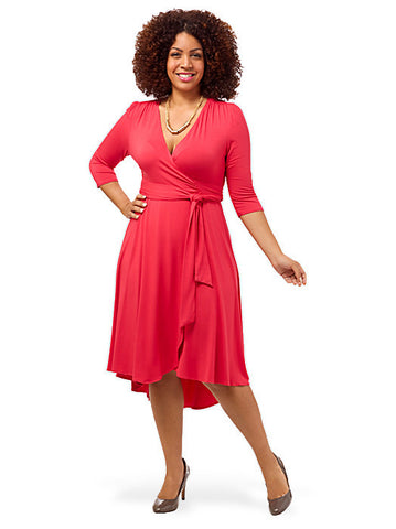 Winona Hi-Lo Wrap Dress Coral